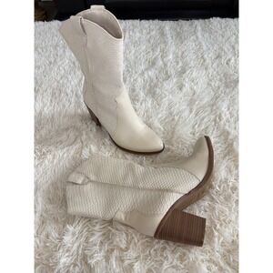 Womens‎ Western Cowboy Boots Cream Off White Faux Leather Snakeskin Heel Size 10